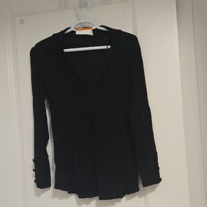 Zara Black Long-Sleeve V-Neck Tunic Top